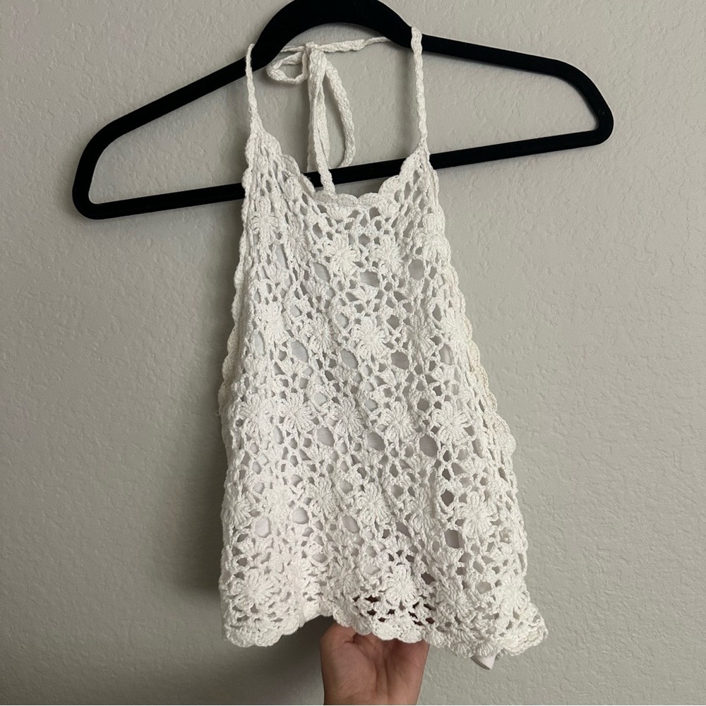 Full Tilt Ivory Crochet Halter Top